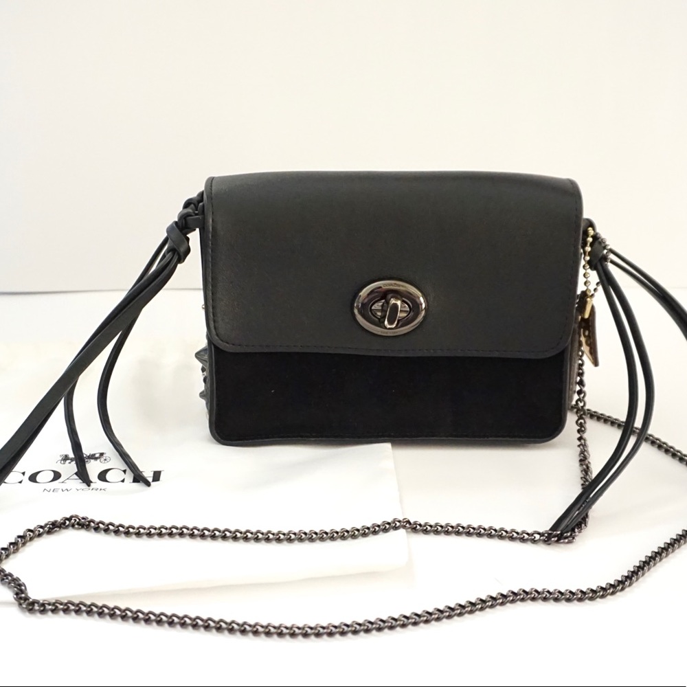 COACH black leather studded mini chain crossbody